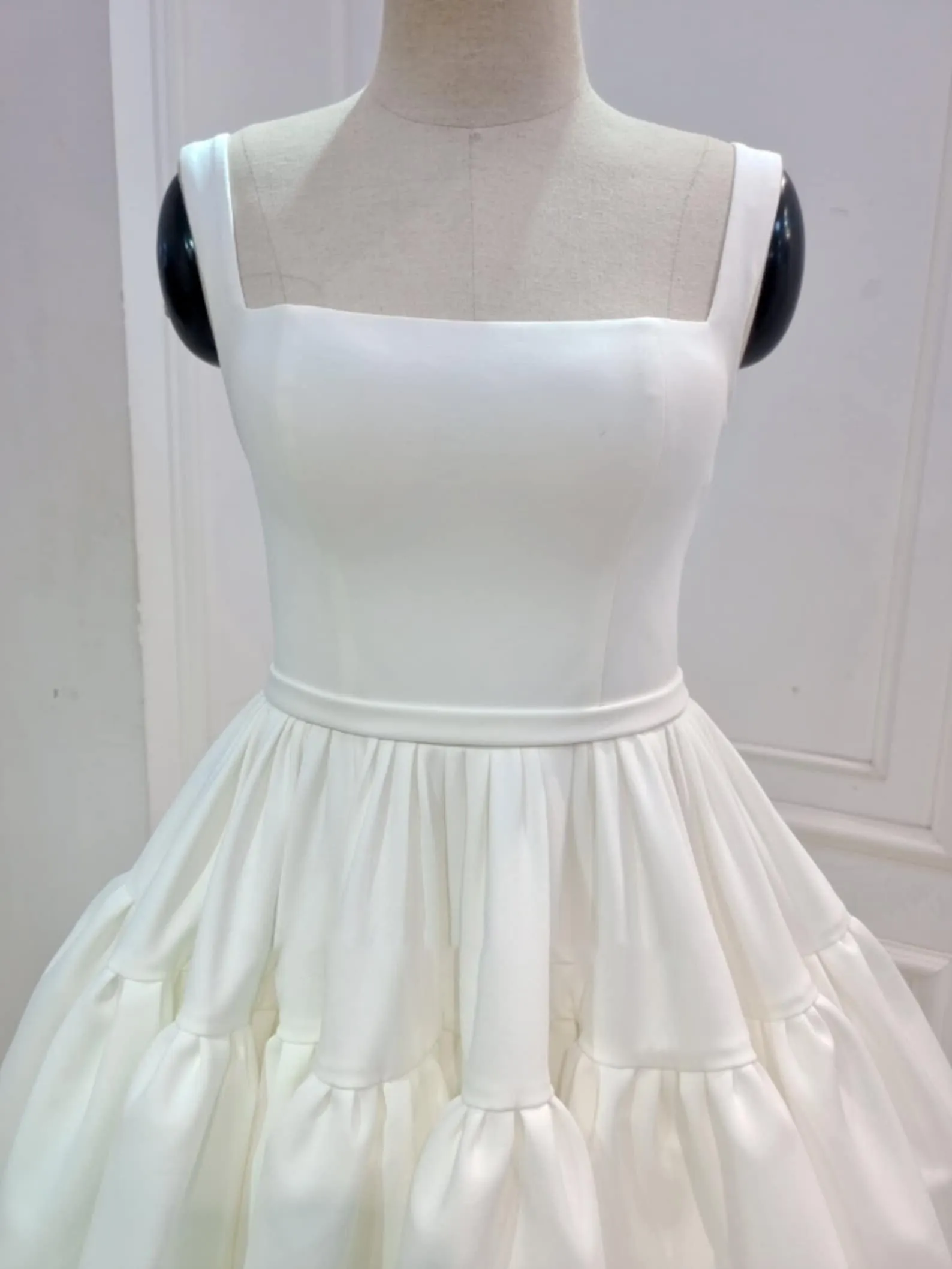 Quillan | A-Line Boat-Neck Mini-Length Sleeveless Satin Pleats Wedding Dress sold by KissProm product image thumbnail 3
