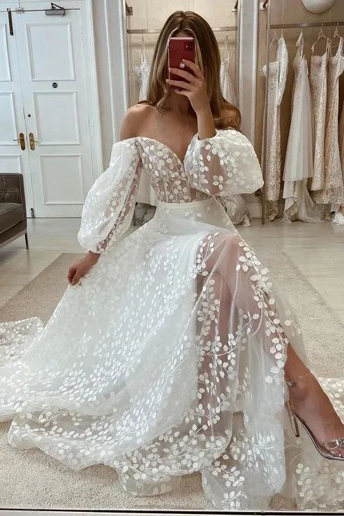 Plunging V-Neck Allover Lace Bohemian Wedding Dress with Sleeves sold by KissProm product image thumbnail 2
