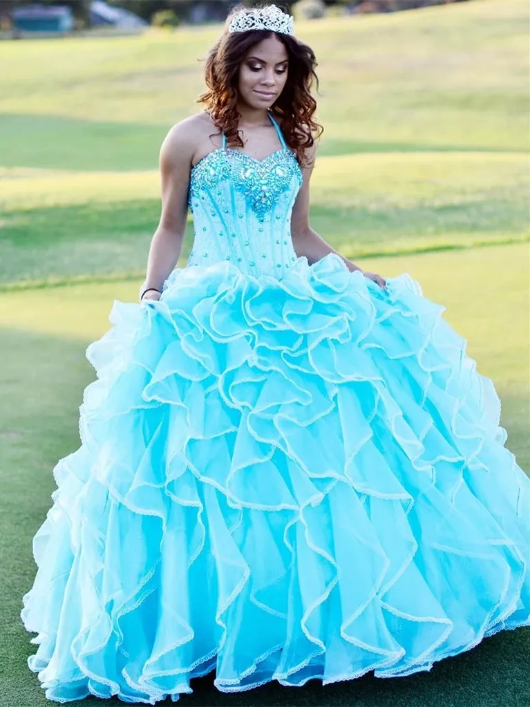 Halter Tulle Ball Gown Quinceanera Dresses With Rhinestones sold by KissProm product image thumbnail 3
