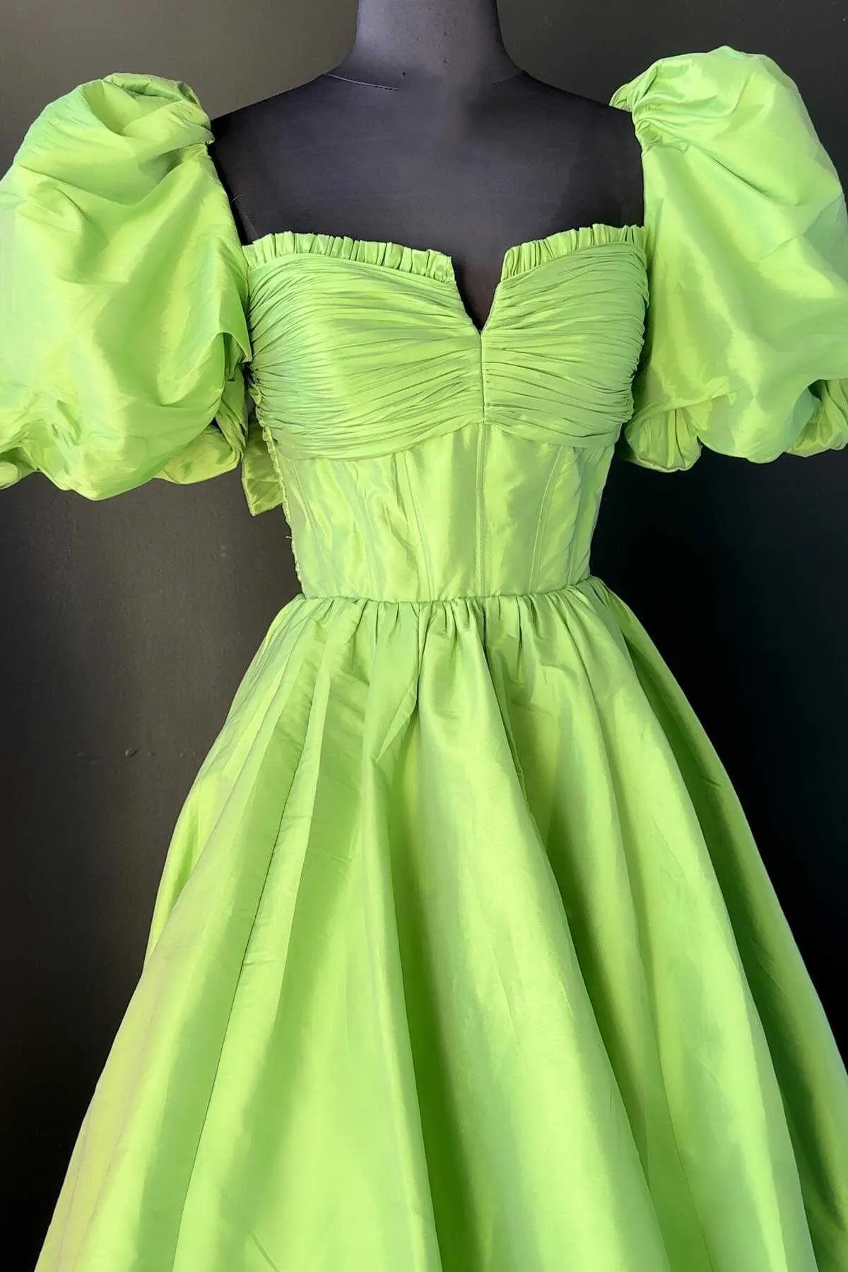 Lynette | Square Neck Fuchsia Puff Sleeves A-Line Prom Dress sold by KissProm product image thumbnail 5