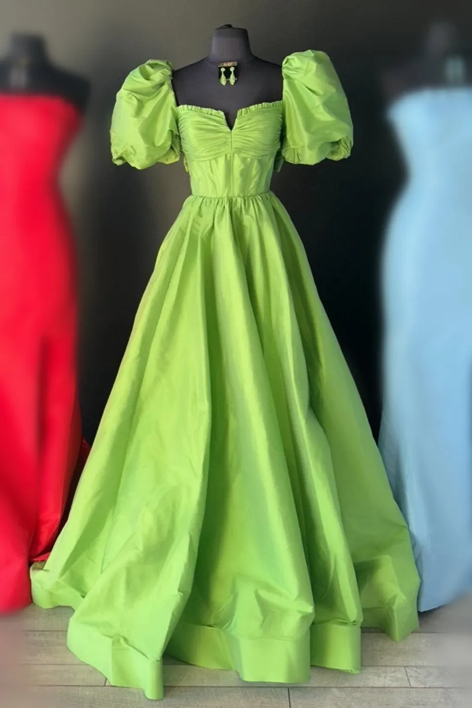 Lynette | Square Neck Fuchsia Puff Sleeves A-Line Prom Dress sold by KissProm product image thumbnail 4