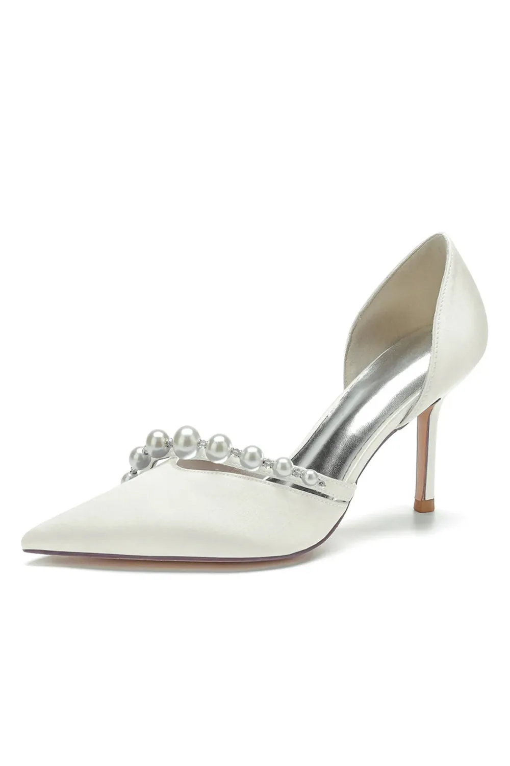 Pearl Strap Pointed Toe Satin High Heels sold by KissProm