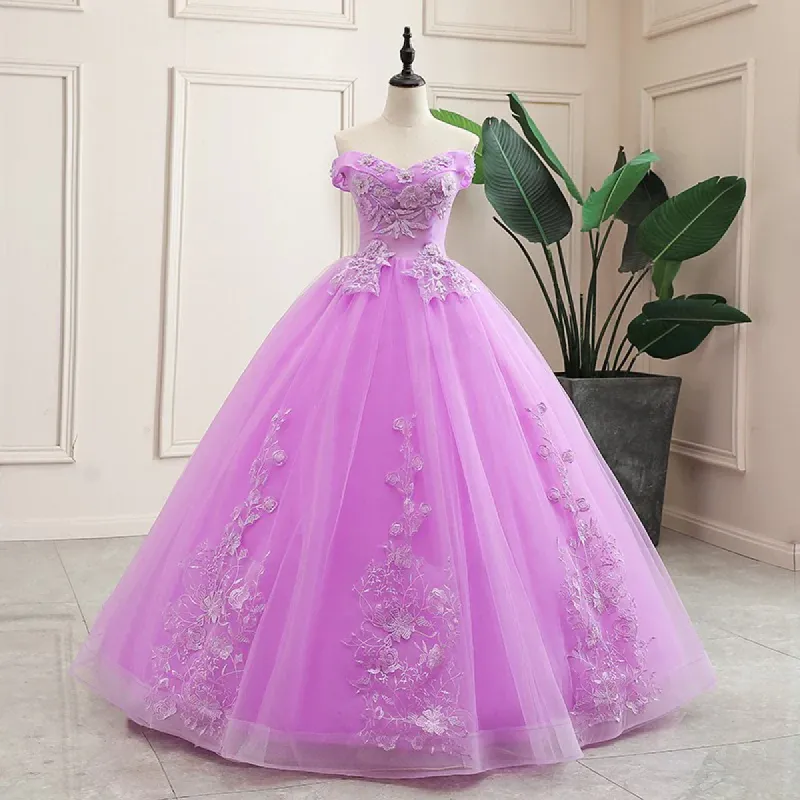 Lilac Off the Shoulder Quinceanera Dress Ball Gown with Appliqued sold by KissProm