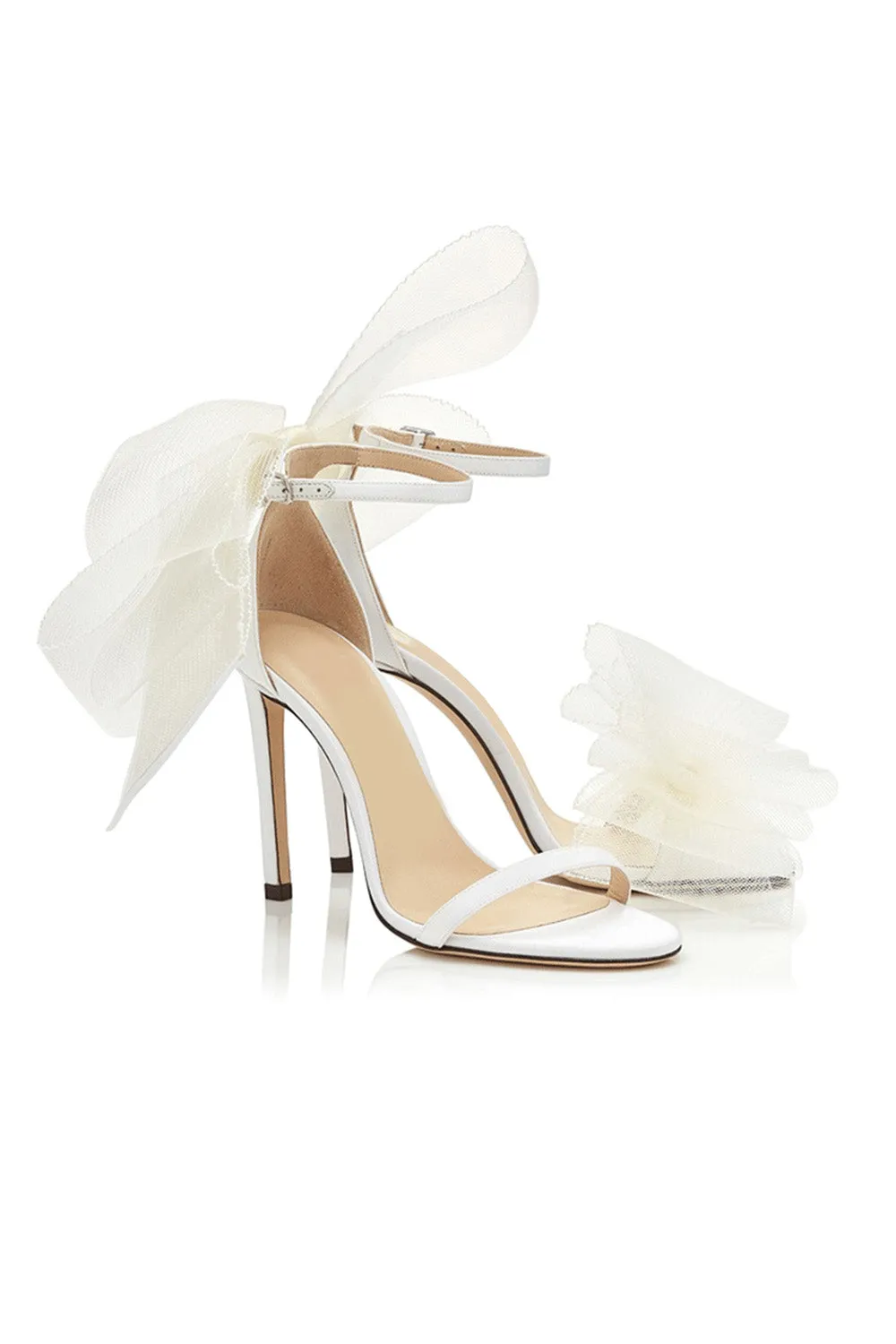 Asymmetric Bow-Embellished Satin High Heel Sandals sold by KissProm