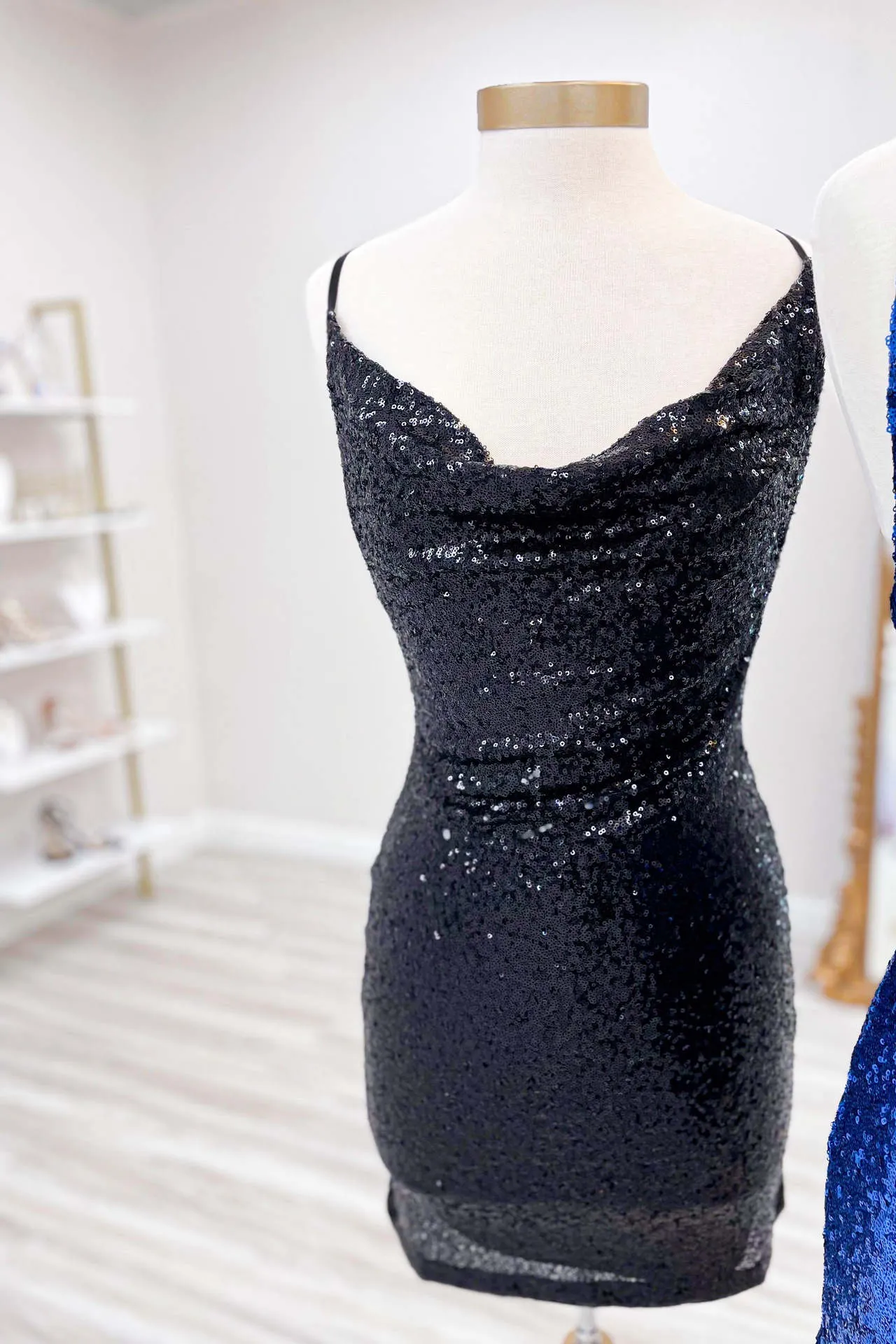 Kassia | Cowl Neck Emerald Green Sequin Mini Homecoming Dress sold by KissProm product image thumbnail 5