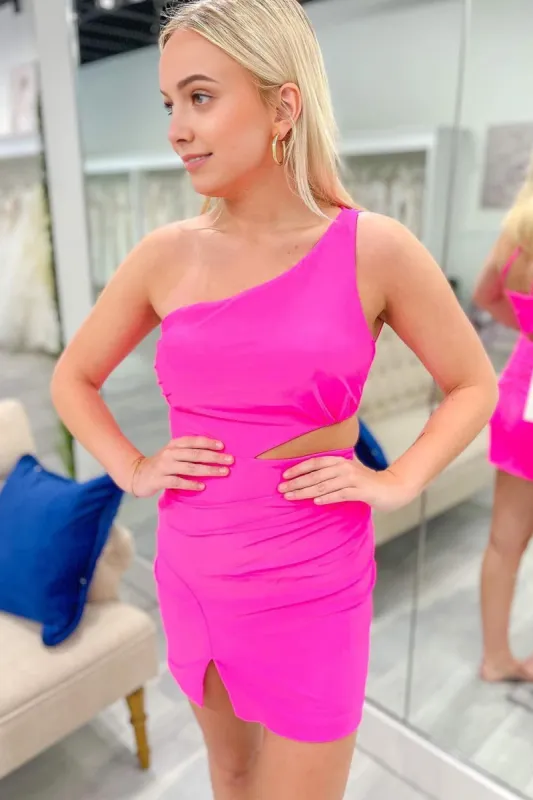 Sheath One Shoulder Fuchsia Short Homecoming Dress sold by KissProm