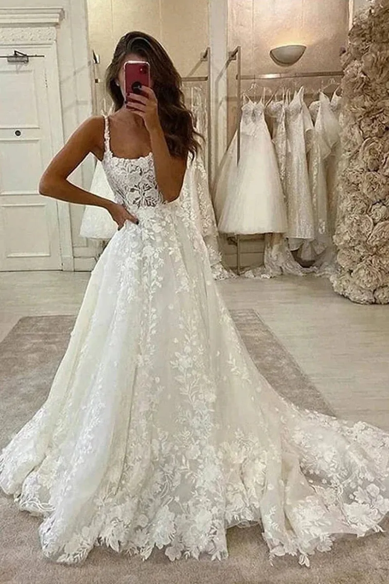 Gorgeous Ball Gown Scoop Neck Open Back Lace Wedding Dresses sold by KissProm