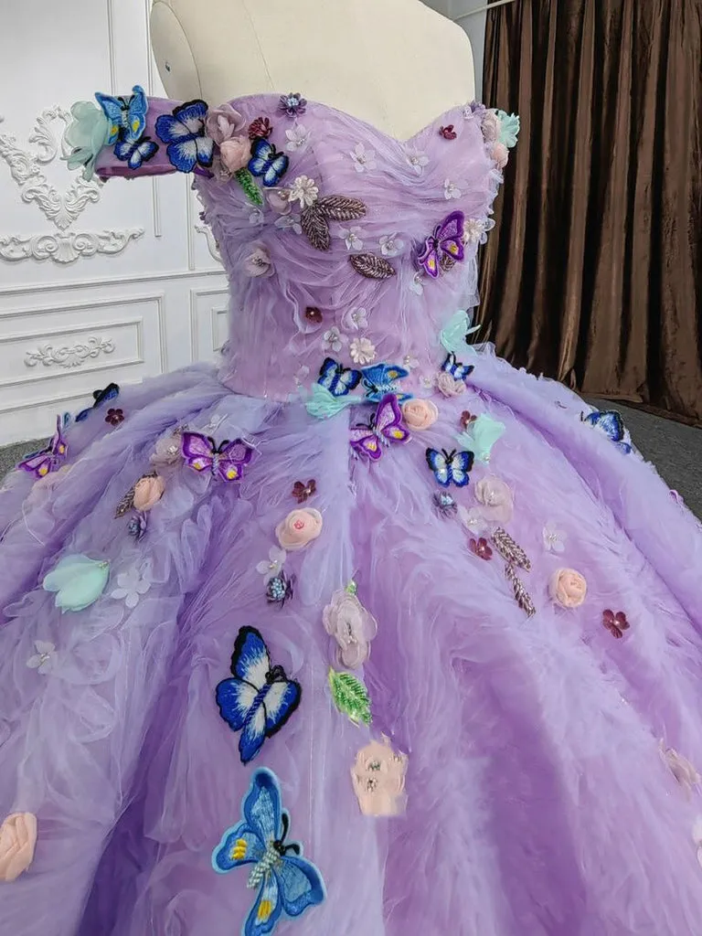 Quinceanera Dresses Off the Shoulder Party Dress Sweetheart Neck Lavender Tulle Ball Gown sold by KissProm product image thumbnail 2