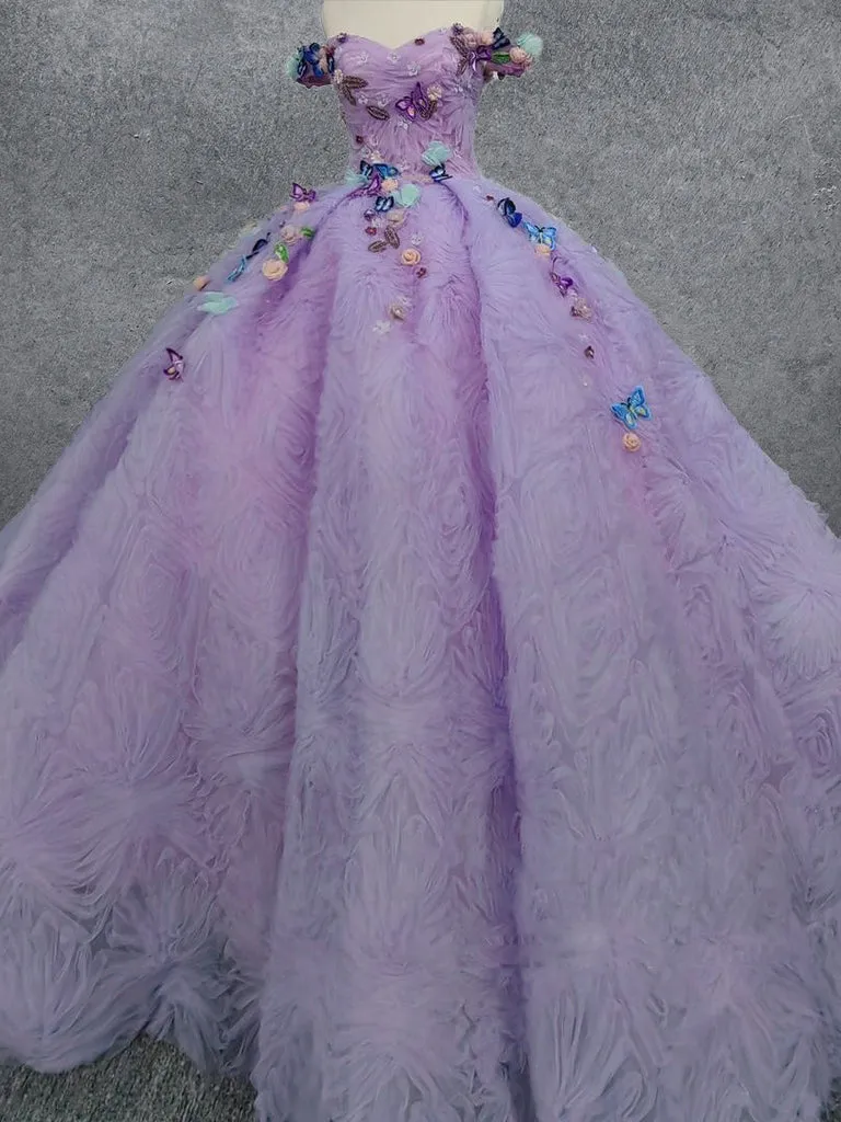 Quinceanera Dresses Off the Shoulder Party Dress Sweetheart Neck Lavender Tulle Ball Gown sold by KissProm
