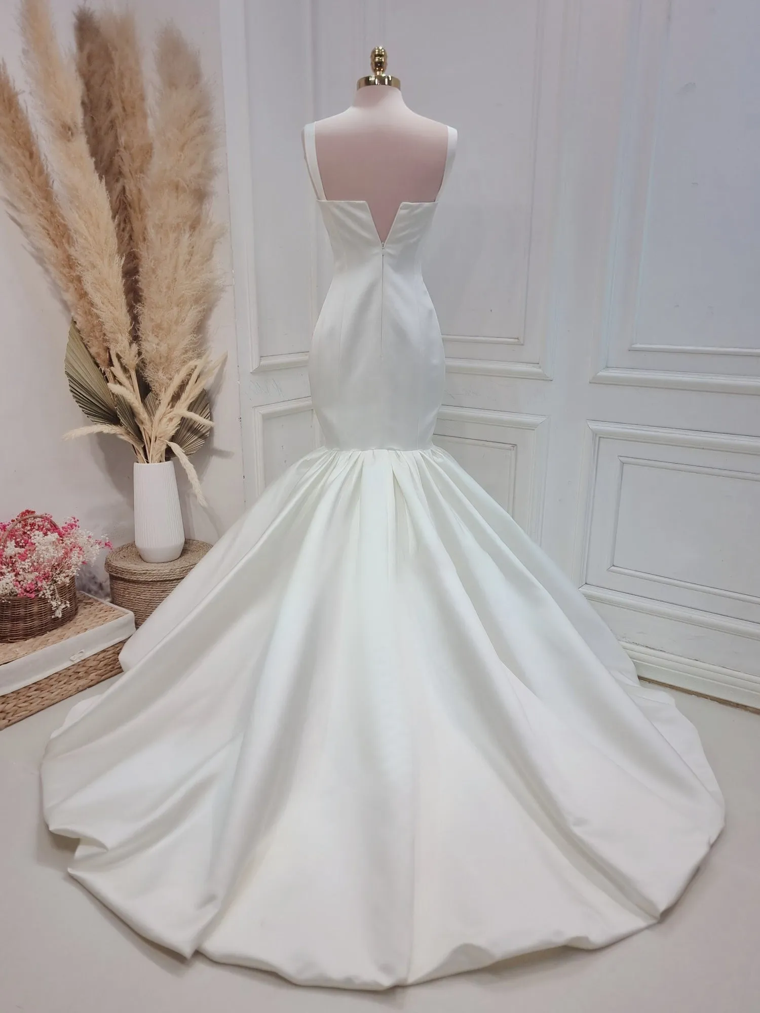 Mermaid Simple Satin White Wedding Dress Sweep Train Bridal Gown sold by KissProm product image thumbnail 2