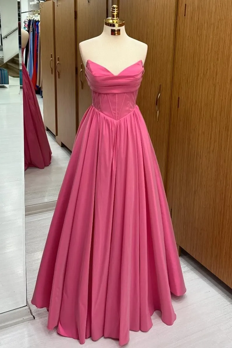 Hot Pink Strapless Lace-Up A-Line Long Formal Dress sold by KissProm