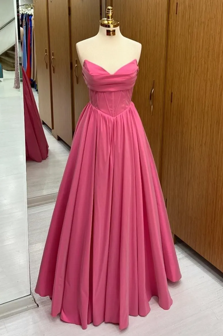 Hot Pink Strapless Lace-Up A-Line Long Formal Dress sold by KissProm product image thumbnail 2