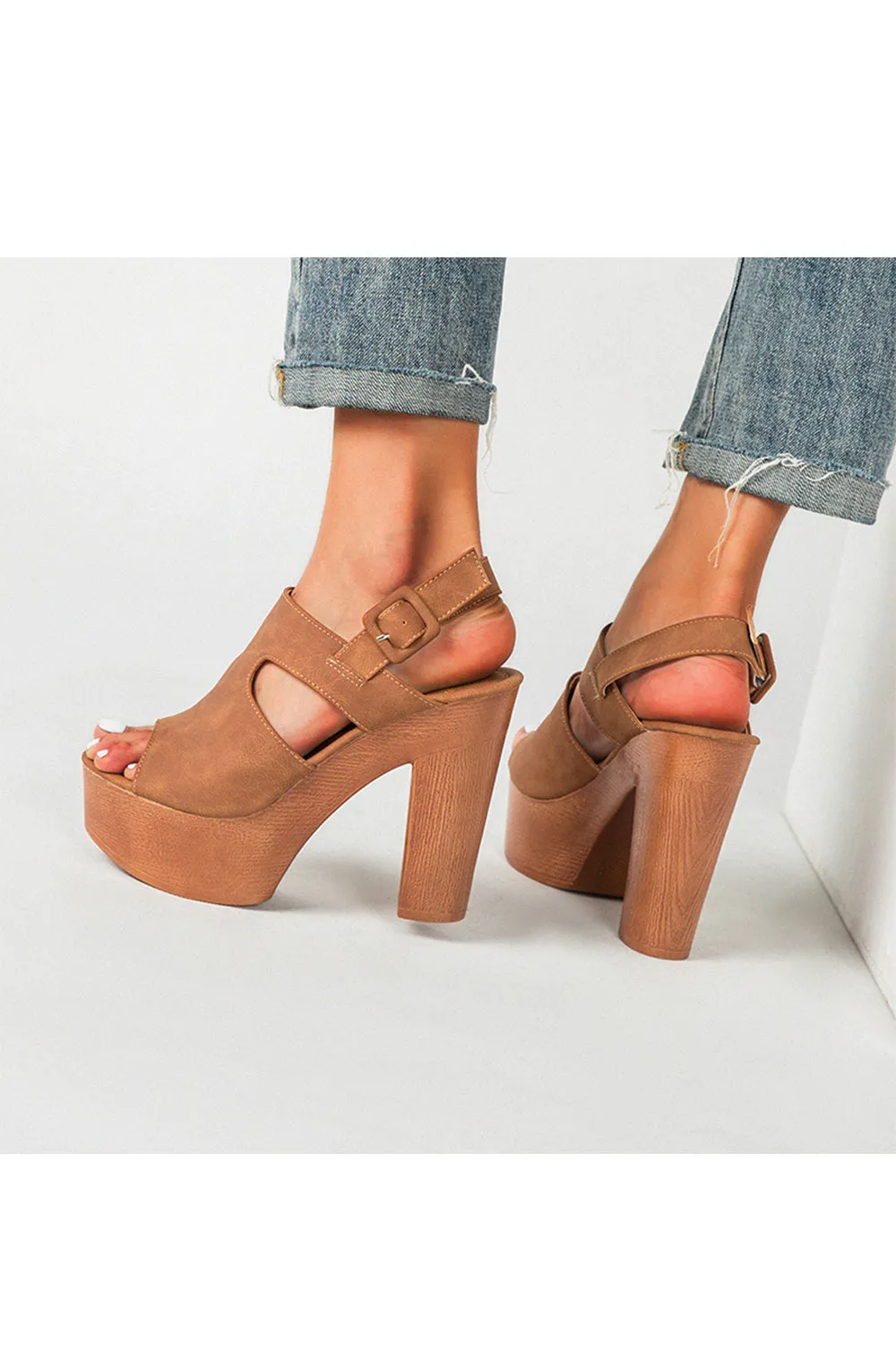 Outdoor Peep Toe Sandals Chunky Heel Microfiber Leather Fashion Shoes With Buckle sold by KissProm product image thumbnail 2