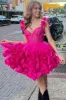 Laticia | Fuchsia Spaghetti Straps A-Line Short Corset Homecoming Dress with 3D Flowers sold by KissProm