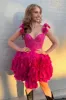 Laticia | Fuchsia Spaghetti Straps A-Line Short Corset Homecoming Dress with 3D Flowers sold by KissProm