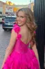 Laticia | Fuchsia Spaghetti Straps A-Line Short Corset Homecoming Dress with 3D Flowers sold by KissProm
