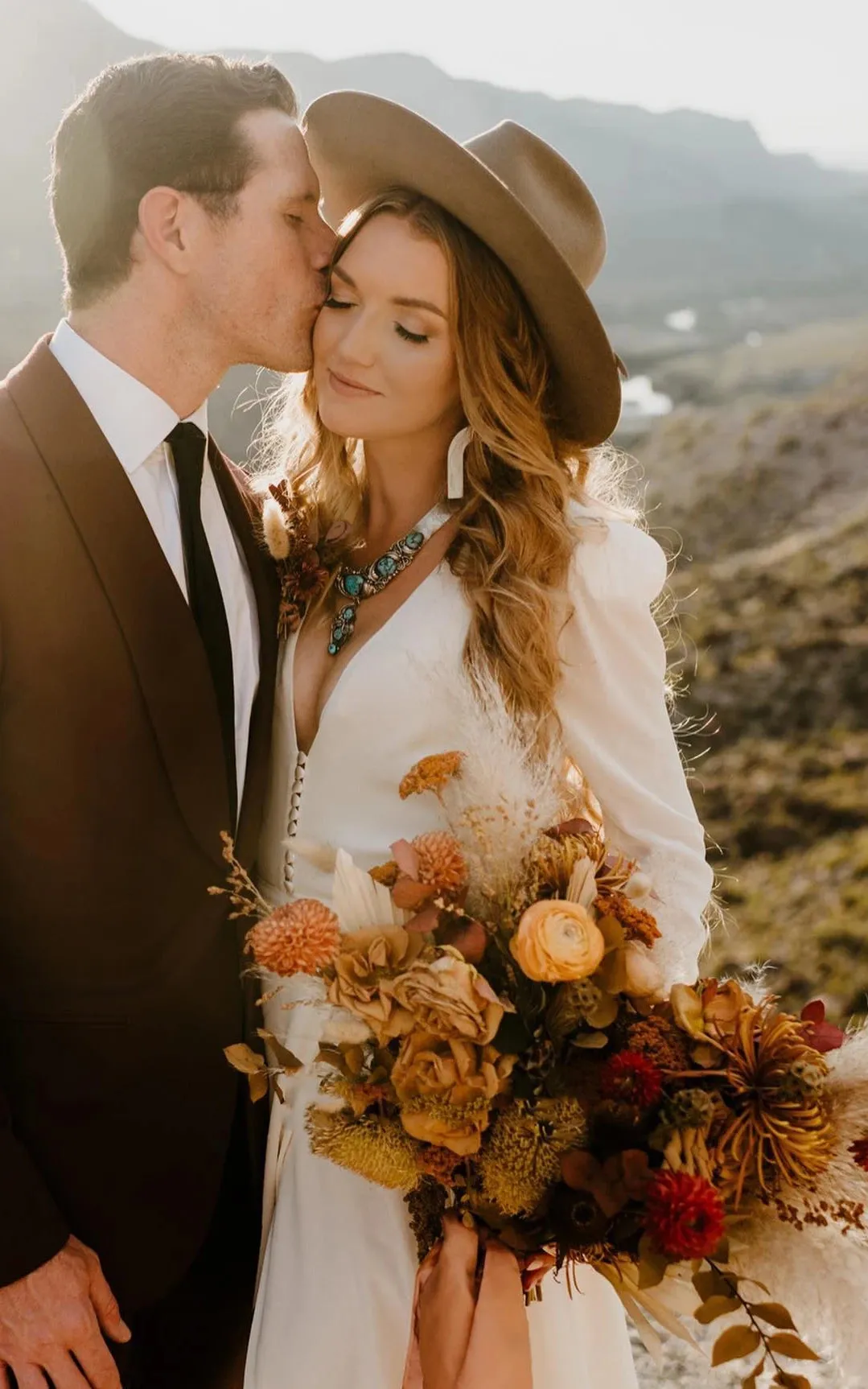 Leilani | A-Line Sleeved Chiffon Wedding Dress with Sweep Train and Slit sold by KissProm product image thumbnail 3