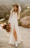 Leilani | A-Line Sleeved Chiffon Wedding Dress with Sweep Train and Slit sold by KissProm