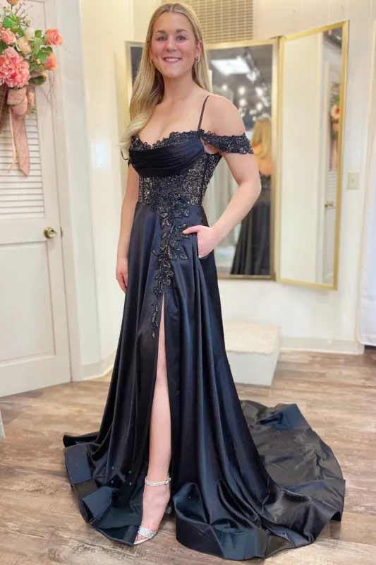 Cold-Shoulder Beaded A-Line Formal Dress with Slit sold by KissProm