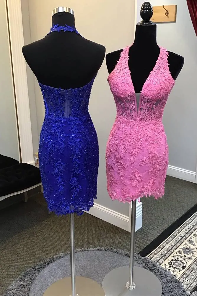 Cierra | Fitted Halter Appliques Short Homecoming Dress sold by KissProm product image thumbnail 2