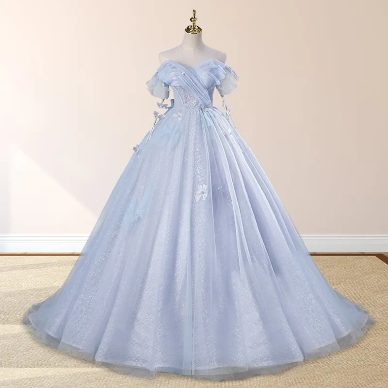 Ball-Gown Tulle Sweetheart Floor-Length Pearls Butterflies Quinceanera Dress with Appliqued sold by KissProm