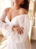 A-Line Off-the-Shoulder Long Sleeves Chiffon Floor-Length Wedding Dress sold by KissProm