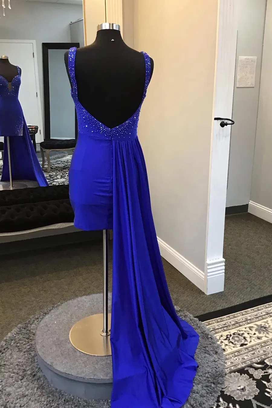 Royal Blue Spaghetti Straps Beaded Bodycon Homecoming Dress with Open Back sold by KissProm product image thumbnail 2