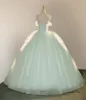 Elegant 3D Flowery Lace Sage Green Tulle Fairy Ball Gown sold by KissProm