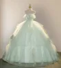 Elegant 3D Flowery Lace Sage Green Tulle Fairy Ball Gown sold by KissProm