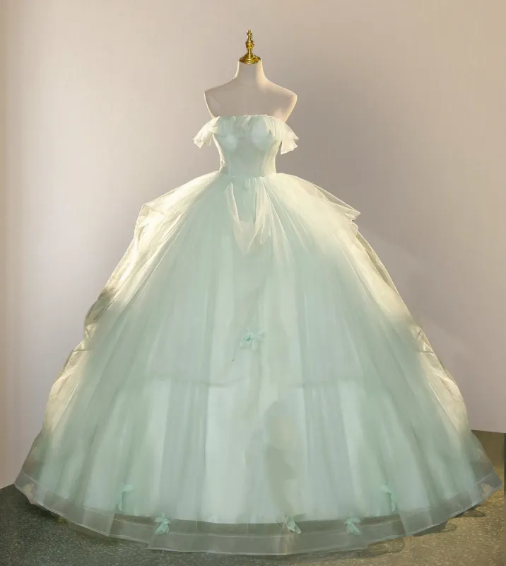 Elegant 3D Flowery Lace Sage Green Tulle Fairy Ball Gown sold by KissProm