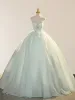 Elegant 3D Flowery Lace Sage Green Tulle Fairy Ball Gown sold by KissProm