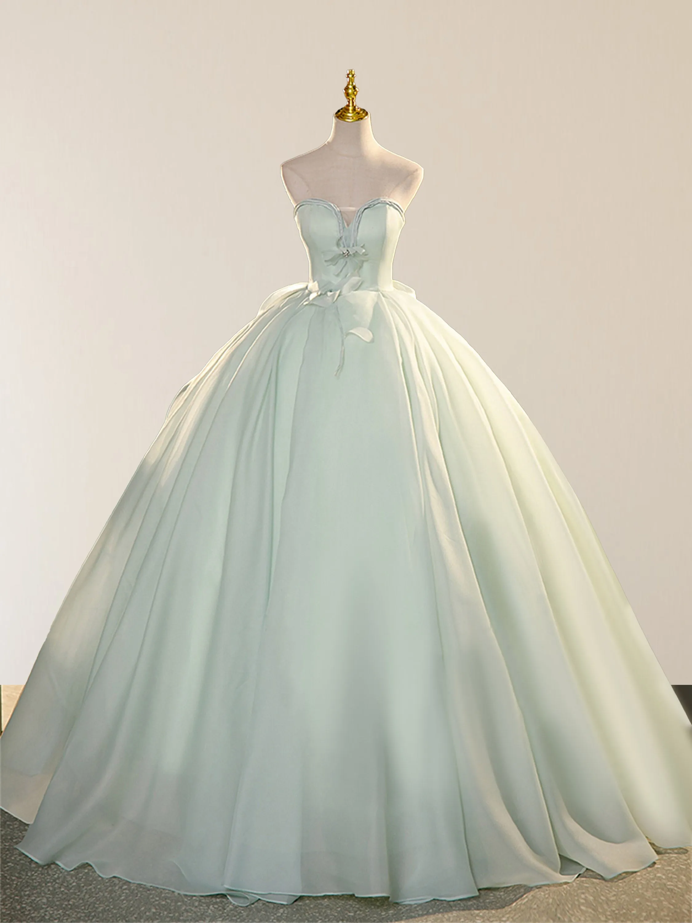 Elegant 3D Flowery Lace Sage Green Tulle Fairy Ball Gown sold by KissProm product image thumbnail 2