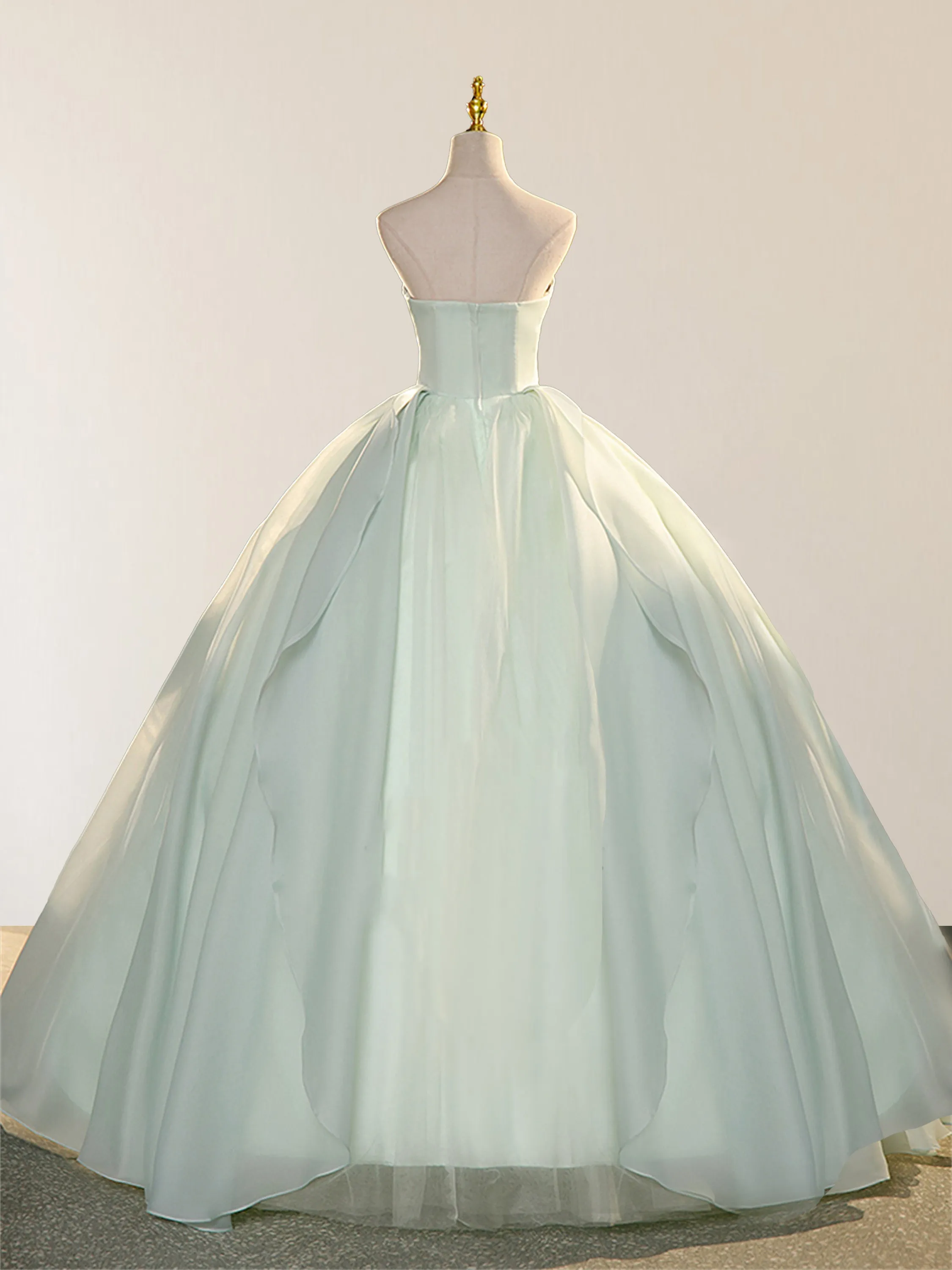 Elegant 3D Flowery Lace Sage Green Tulle Fairy Ball Gown sold by KissProm product image thumbnail 5