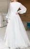 A-Line V-Neck Long Sleeves Elegant Casual Asymmetrical Chiffon Wedding Dress with Zipper Back sold by KissProm