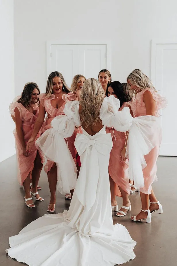 Fairy Mermaid Satin Long Wedding Dresses with Long Sleeves sold by KissProm product image thumbnail 5