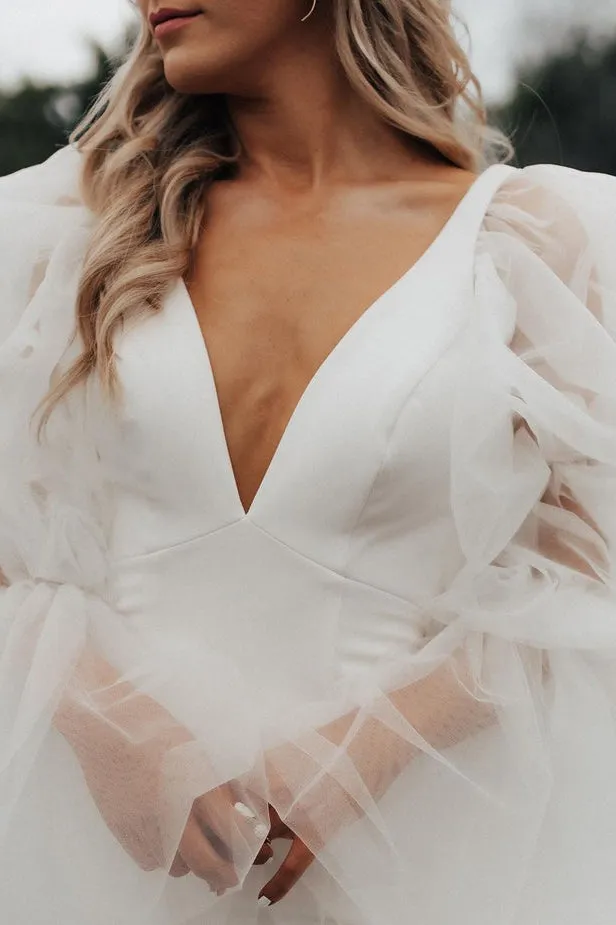 Fairy Mermaid Satin Long Wedding Dresses with Long Sleeves sold by KissProm product image thumbnail 3