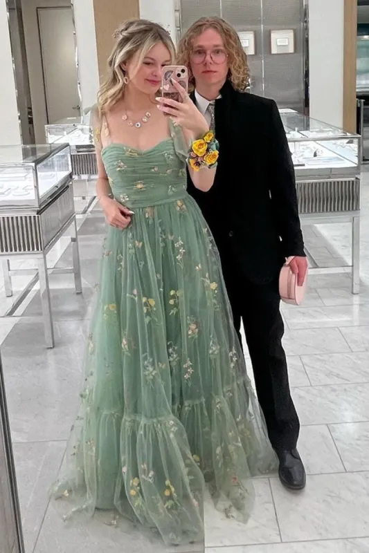 A Line Sweetheart Long Prom Dress with Embroidery made by KissProm