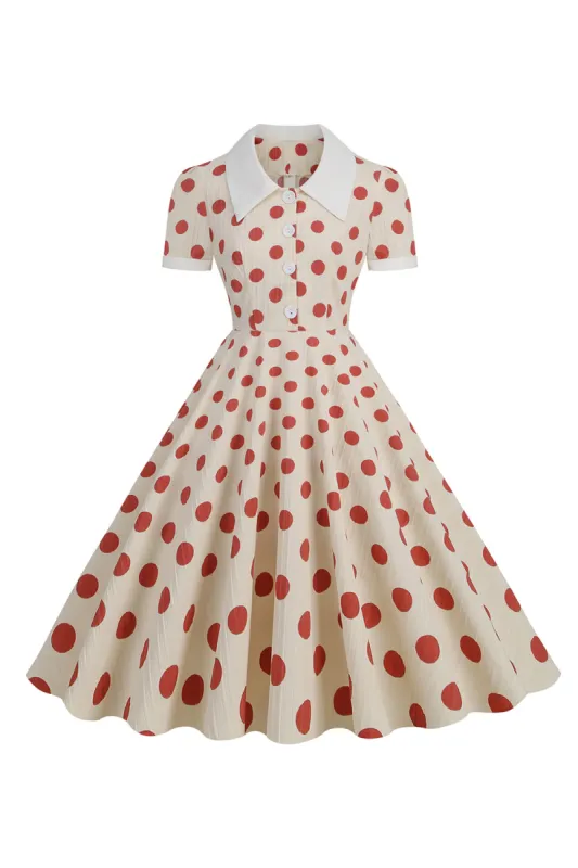 Red Polka Dots Vintage Dress With Short Sleeves sold by KissProm
