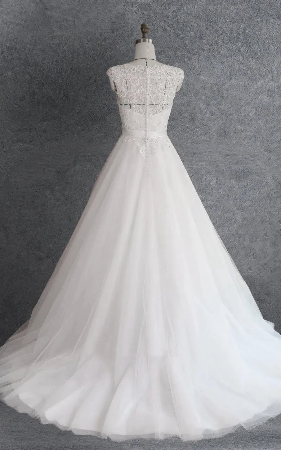 Ball Gown Cap Sleeve Lace Satin Dress With Beading Appliques Illusion sold by KissProm product image thumbnail 2