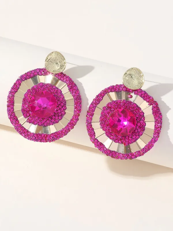 Fuchsia Flower Rhinestones Round Earrings sold by KissProm