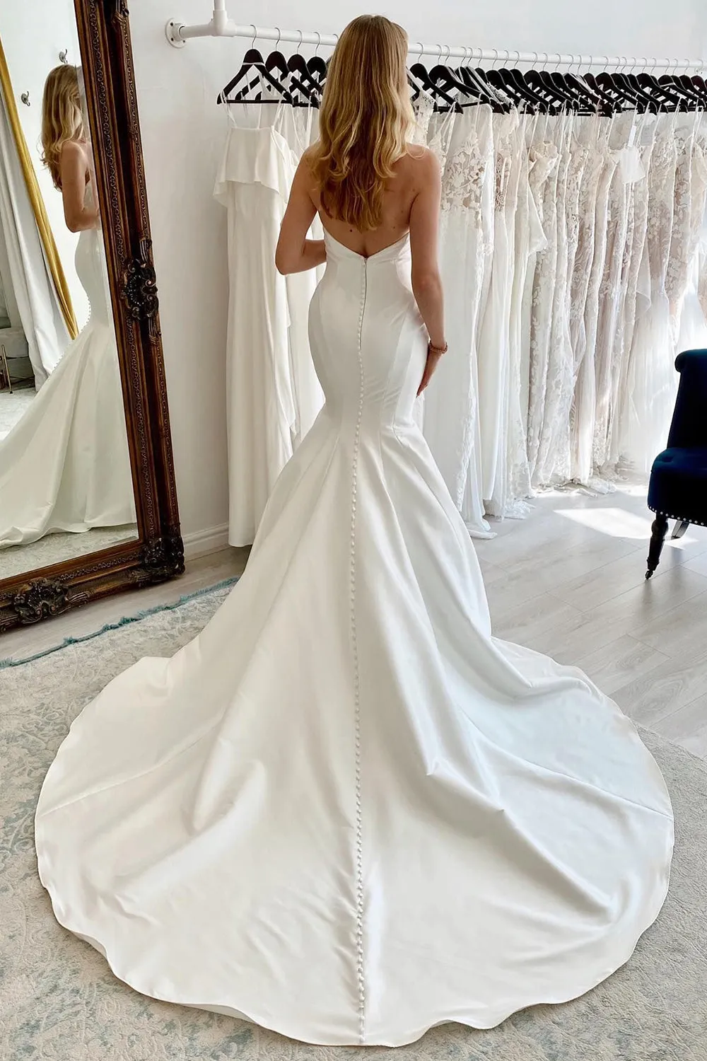 Halo | White Strapless Satin Long Mermaid Wedding Dress sold by KissProm product image thumbnail 2