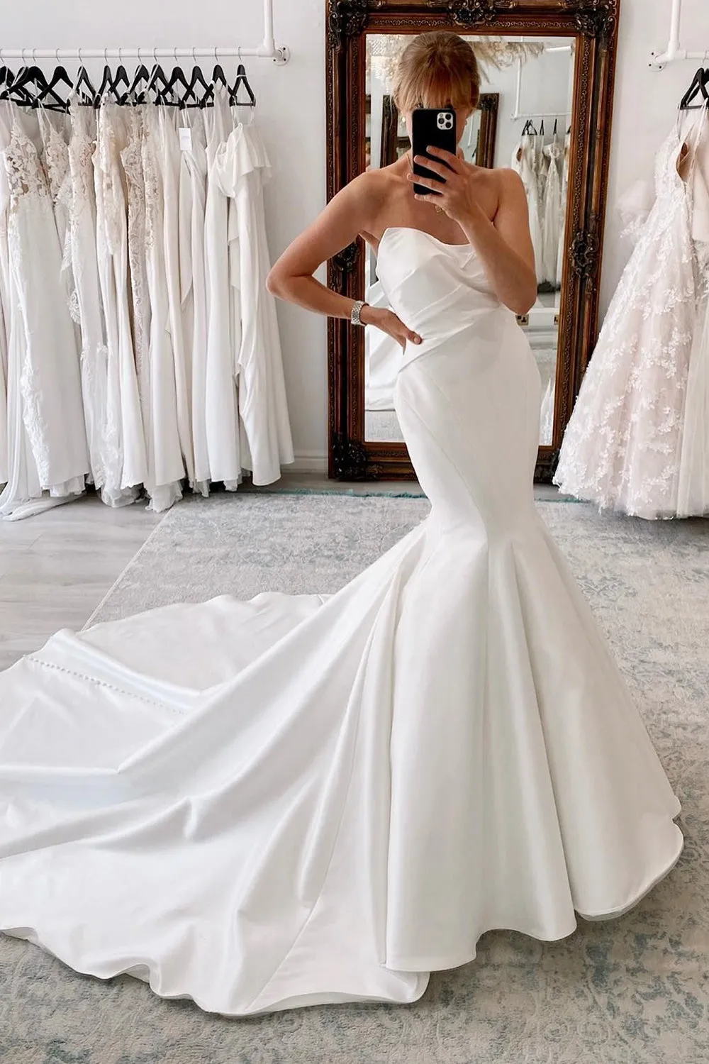 Halo | White Strapless Satin Long Mermaid Wedding Dress sold by KissProm