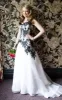 Vintage Modest Boho Black and White Wedding Dress Simple A-Line Lace Country Garden Bride Gown sold by KissProm