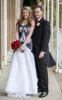 Vintage Modest Boho Black and White Wedding Dress Simple A-Line Lace Country Garden Bride Gown sold by KissProm