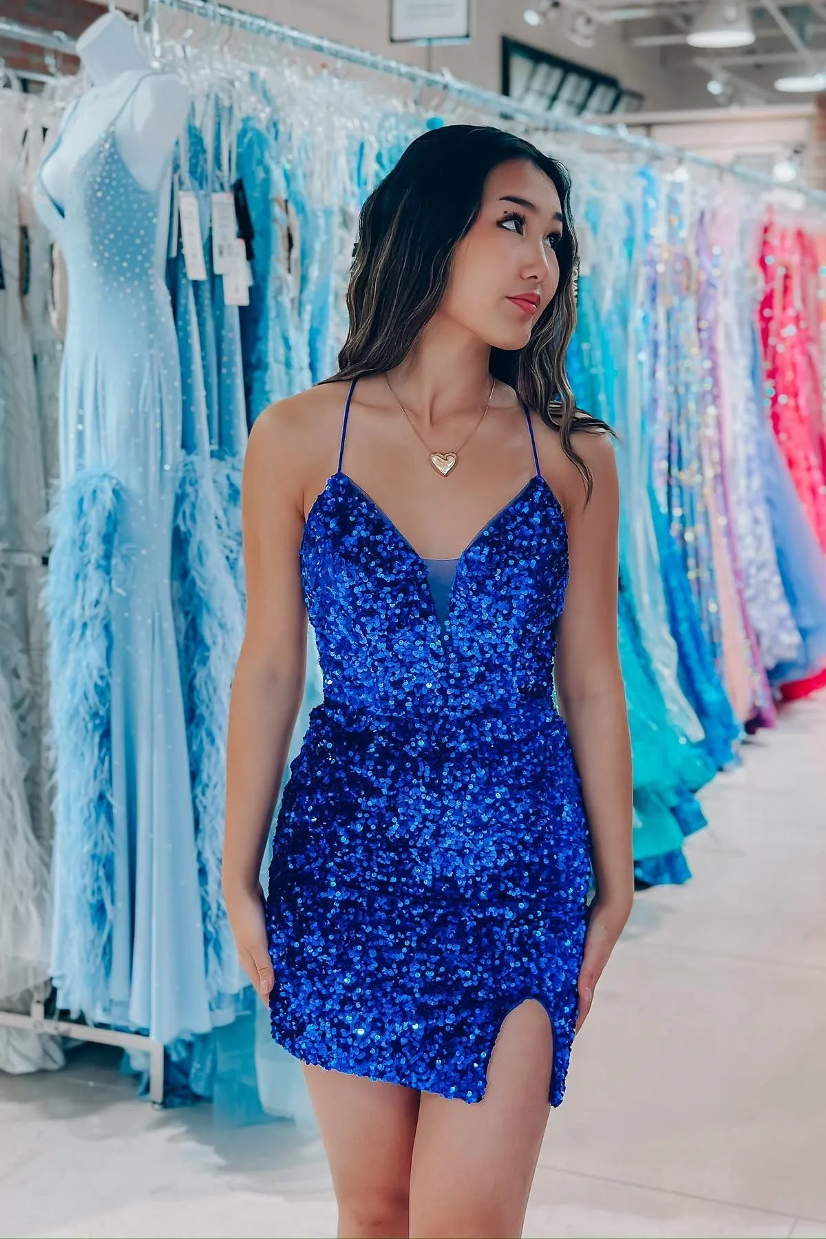 Birsen | Royal Blue Sheath Sequins Lace-Up Homecoming Dress sold by KissProm