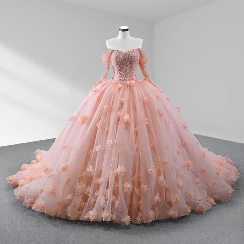 Blush Ball Gown Long Sleeves Off The Shoulder Quinceanera Dresses sold by KissProm