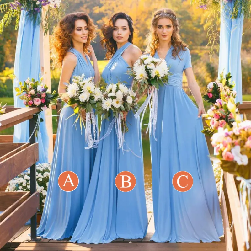 A-Line Chiffon Convertible Sky Blue Bridesmaid Dress sold by KissProm