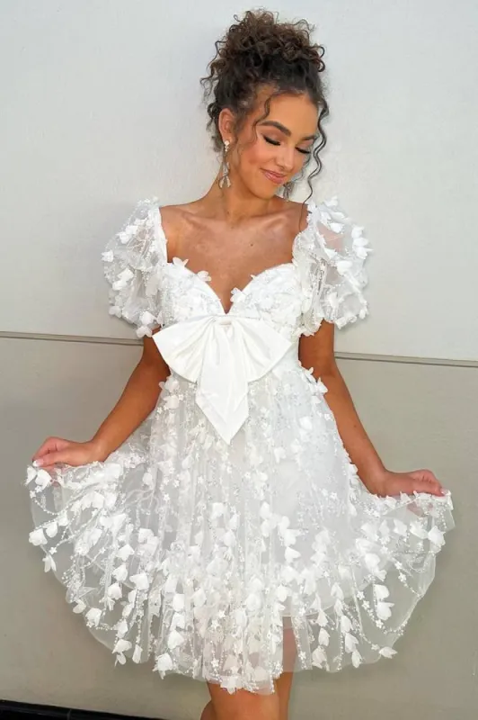 White Sweetheart A-Line Homecoming Dress with Applique sold by KissProm
