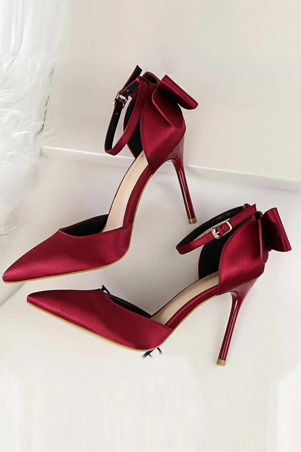 Burgundy Satin Prom Heels with Bowknot sold by KissProm product image thumbnail 4
