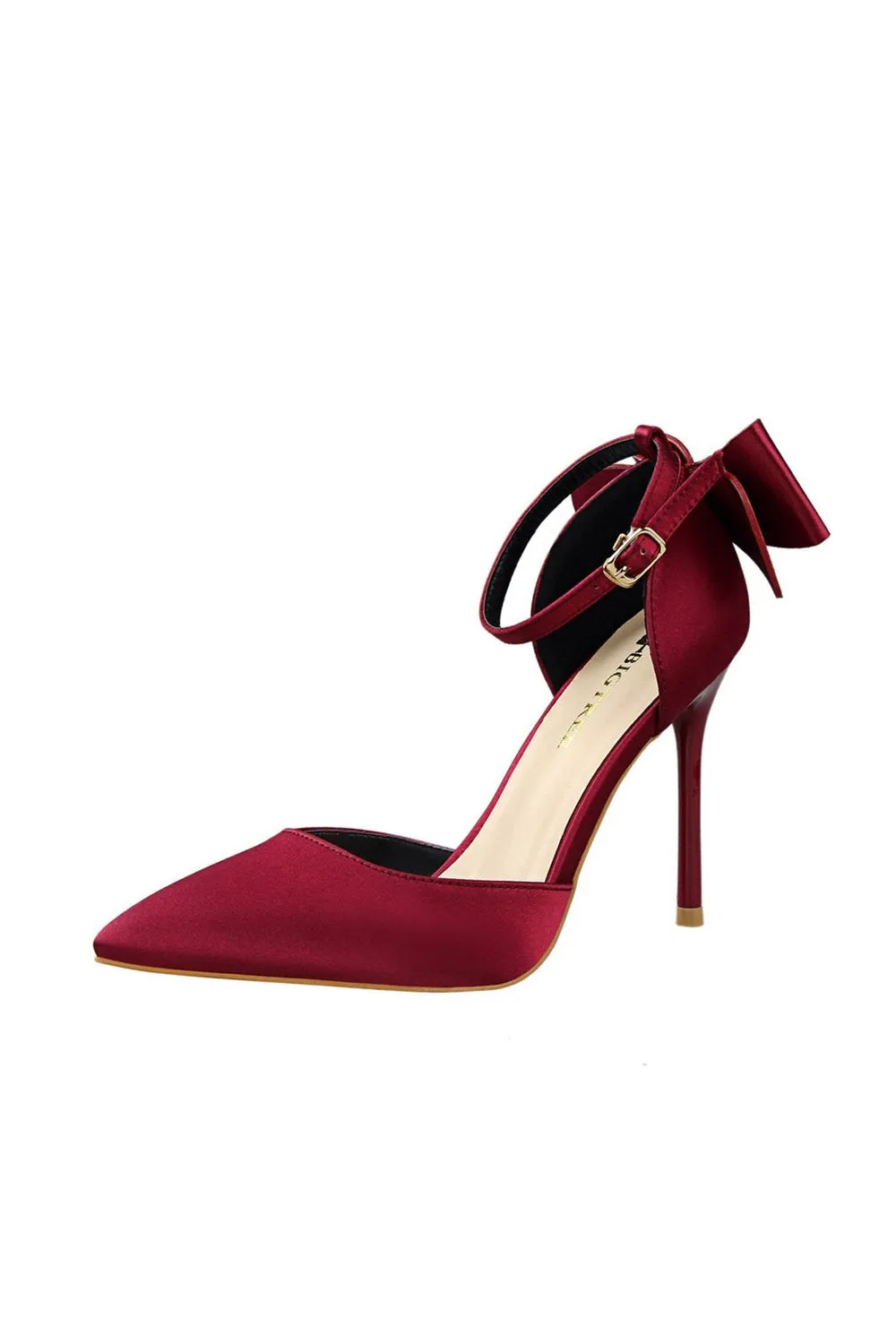 Burgundy Satin Prom Heels with Bowknot sold by KissProm